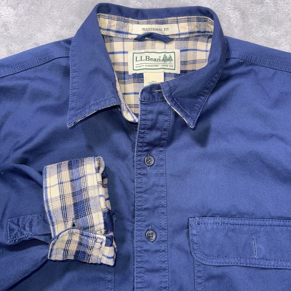 LL Bean Hurricane Shirt Utility Chore Shacket Plaid Flannel Lined Button Mens M